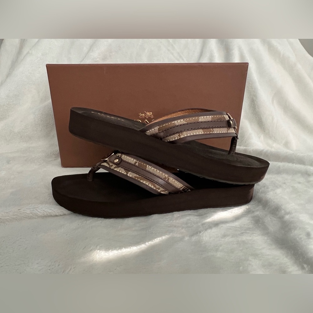 Authentic Vintage Coach Jasmine 12CM/Semi Mat CLF A5287 Brown Thong Sandals - Picture 10 of 11